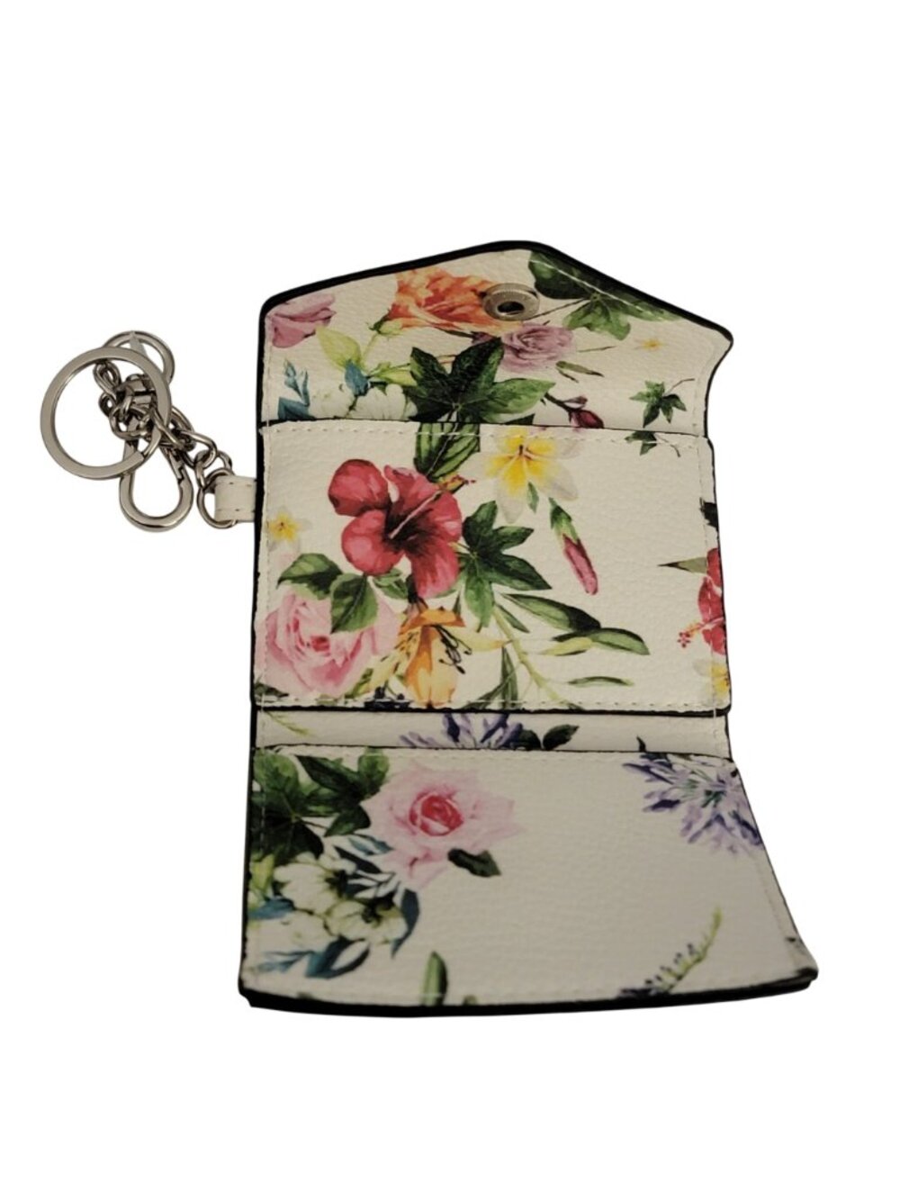 Steve Madden Floral Mini Wallet Keychain Card Holder – Snap Closure, Cream Multi - Picture 3 of 8